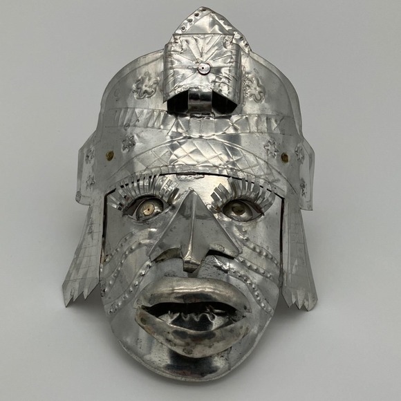 Unbranded Other - Vintage Mexican Folk Art Metal Mask Hojalata 8x6 Silver Warrior Hand Punched